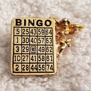 Vintage Pin Metal Bingo Card for Good Luck
